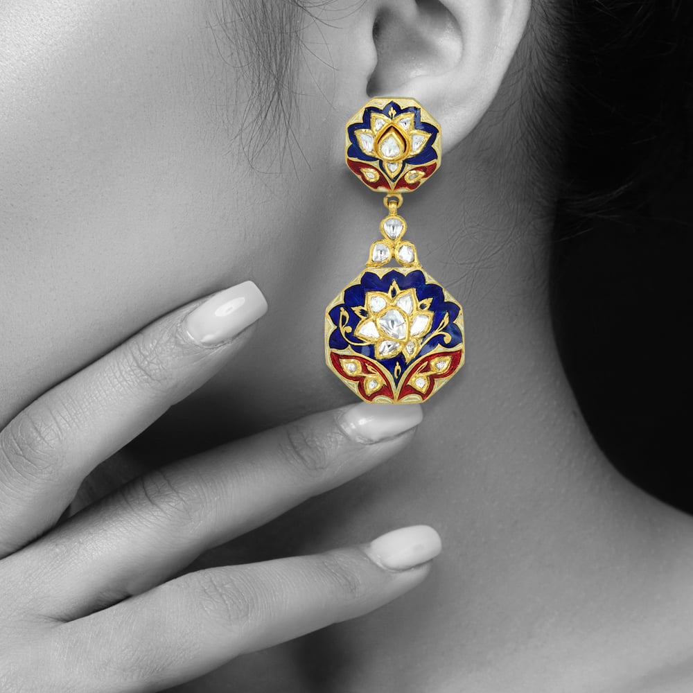 Dual-Sided Polki Earring with Intricate Meenakari Detailing